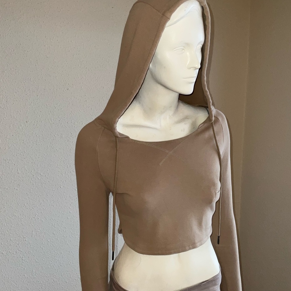 Paragon Cropped Hoodie Taupe Long Sleeve Athleisure Top